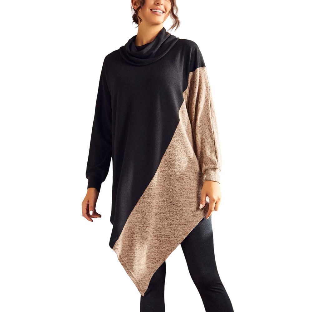Simple by Suzanne Betro Black&Camel Color Block Cowl Neck Poncho Size L